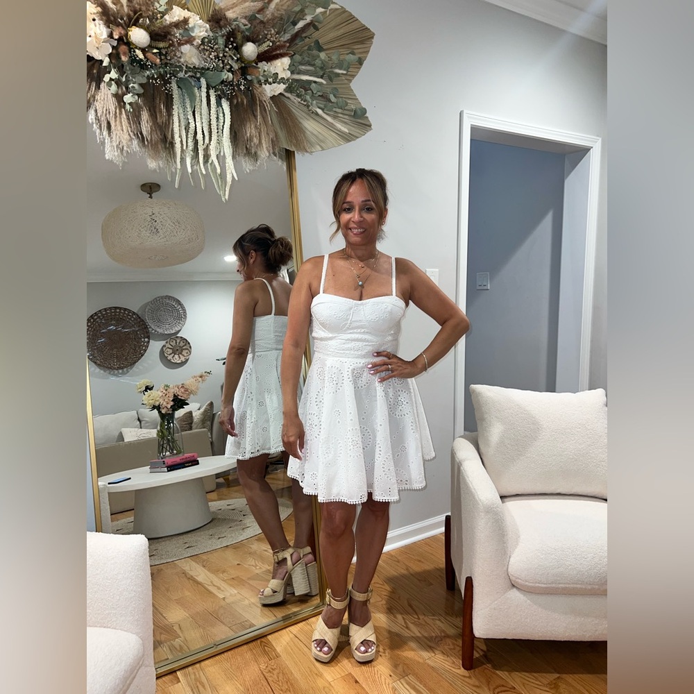 Zara OpenWork Embroidered White Dress Sz Med